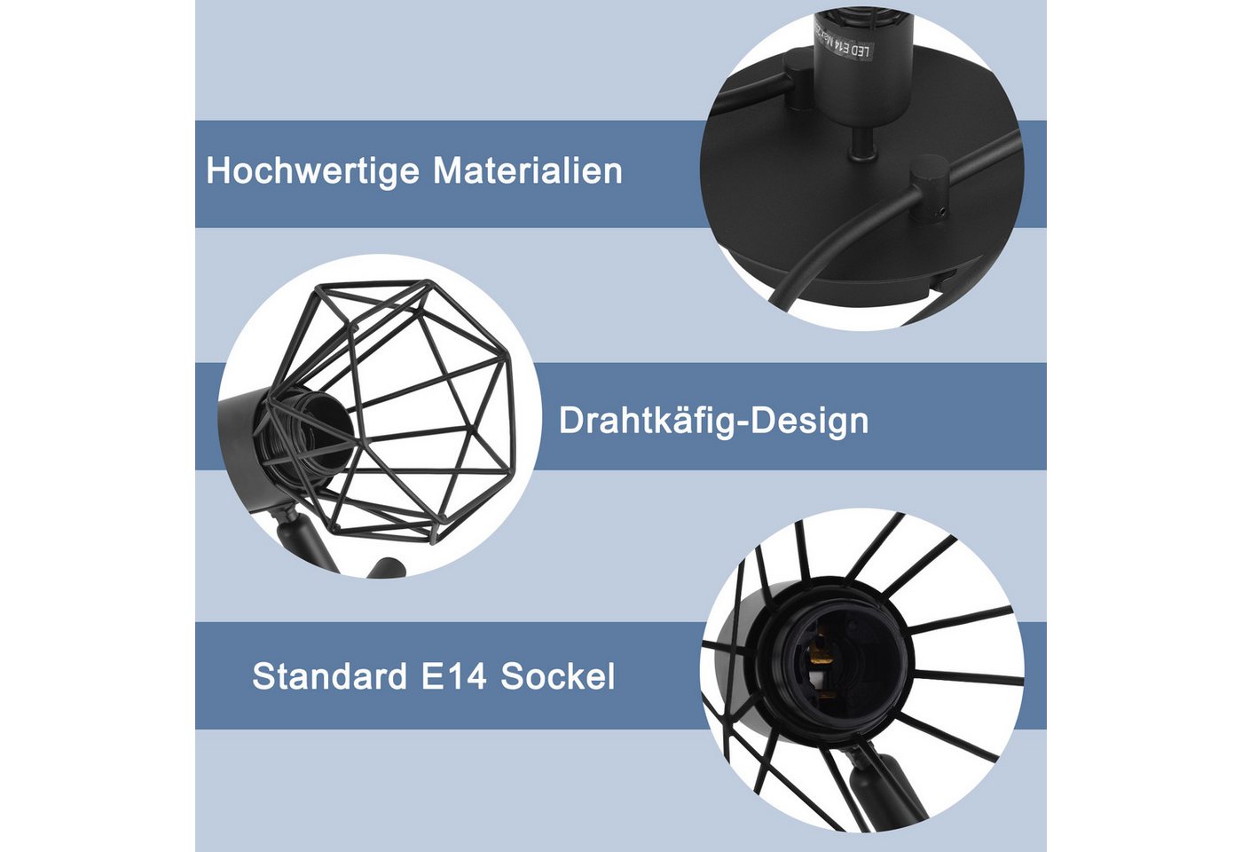 Nettlife Deckenstrahler Vintage Schwarz 5-flammig E14 Industrie Deckenleuchte, Schwenkbar 350°, LED wechselbar, drehbar für Wohnzimmer Flur Esszimmer und weitere Wohnräume Bild 3