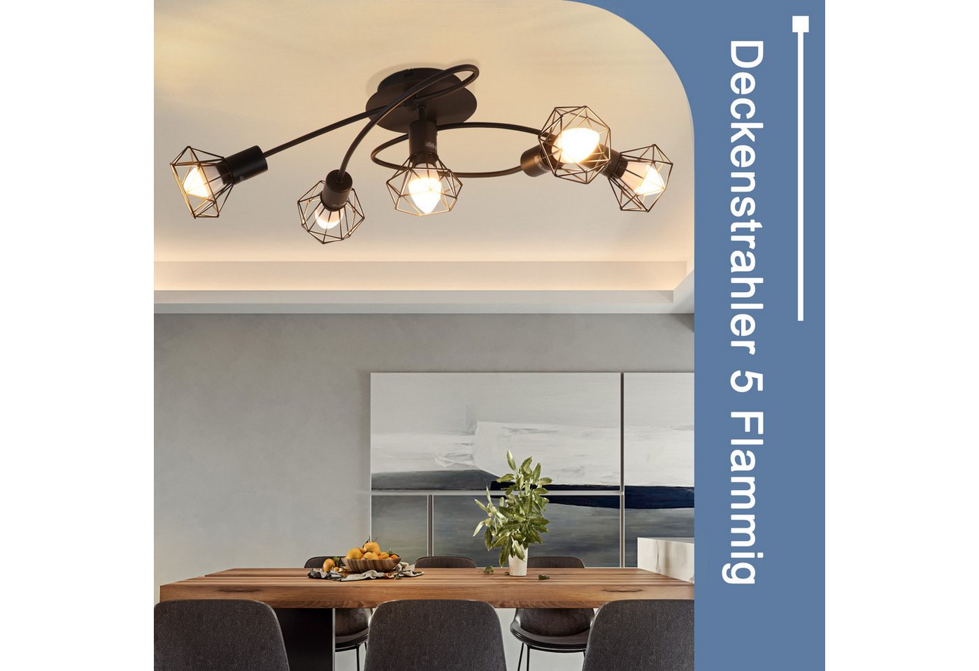 Nettlife Deckenstrahler Vintage Schwarz 5-flammig E14 Industrie Deckenleuchte, Schwenkbar 350°, LED wechselbar, drehbar für Wohnzimmer Flur Esszimmer und weitere Wohnräume Bild 4