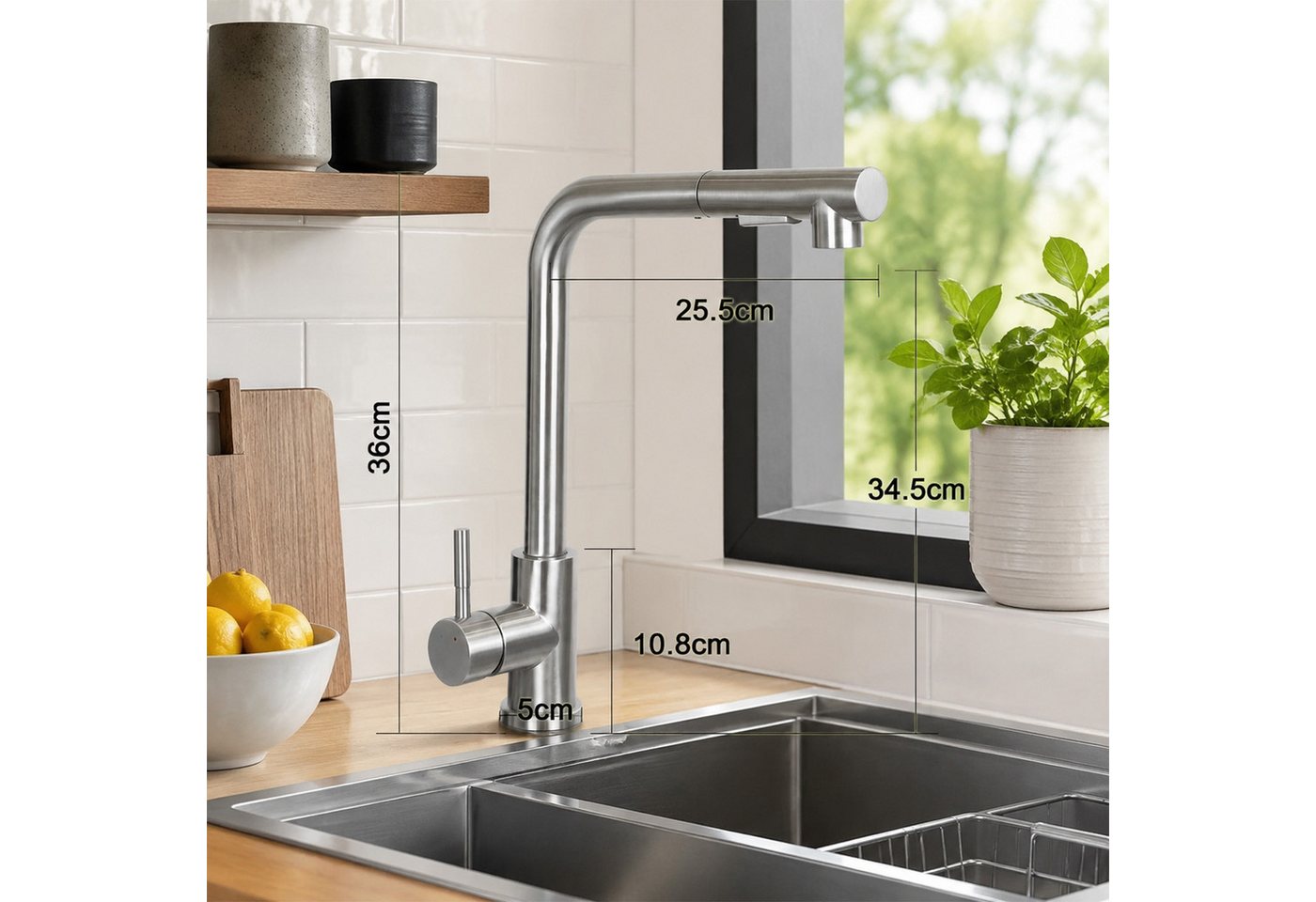 Ledklang Spültischarmatur Edelstahl 360° drehbar Ausziehbarer Brause 2 Strahlarten Küchenarmatur (1-St) für Einhebelmischer Mischbatterie Wasserhahn Küche Bild 3