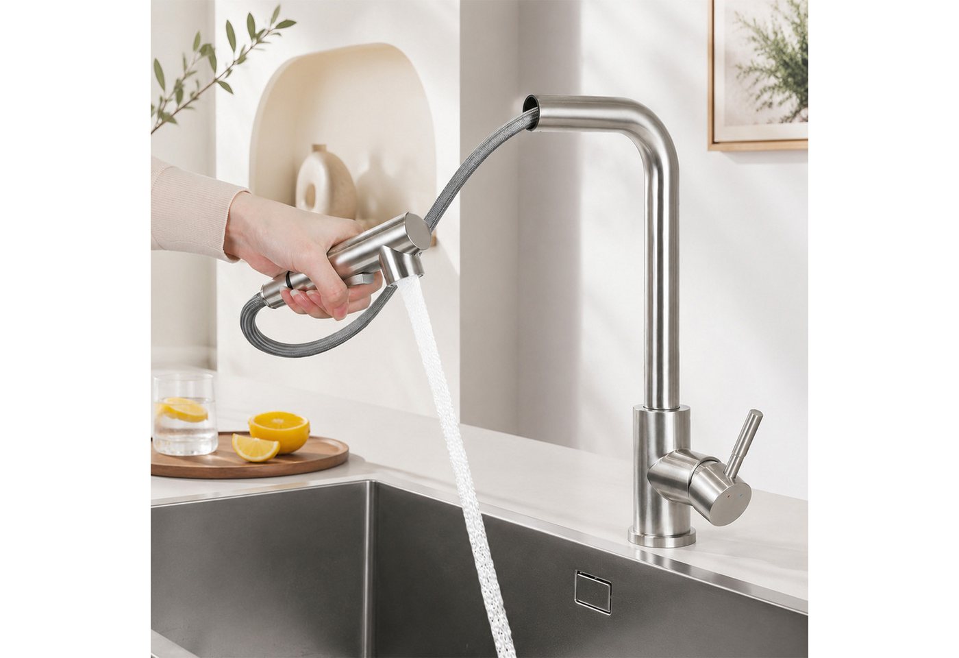 Ledklang Spültischarmatur Edelstahl 360° drehbar Ausziehbarer Brause 2 Strahlarten Küchenarmatur (1-St) für Einhebelmischer Mischbatterie Wasserhahn Küche Bild 5