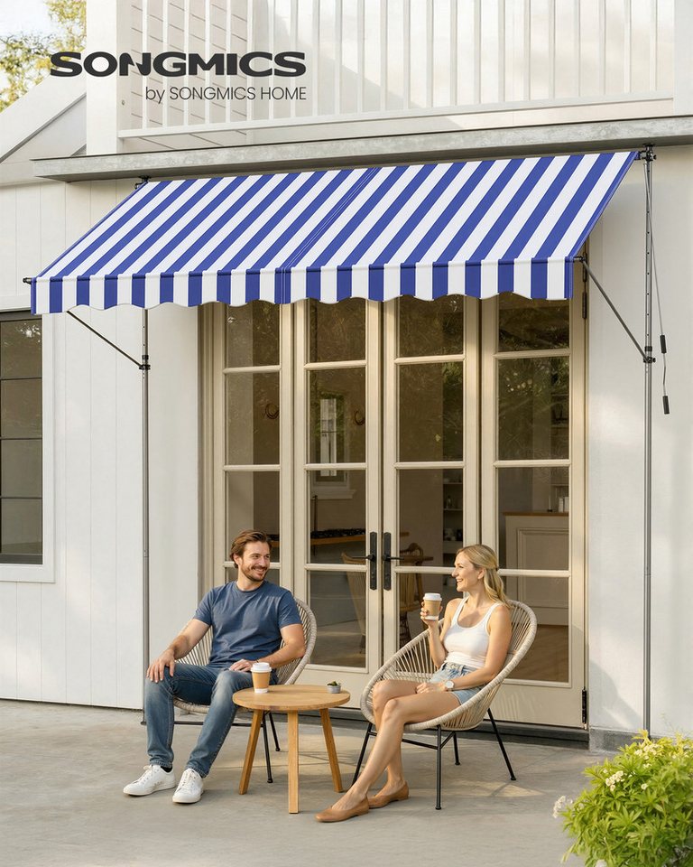 SONGMICS Klemmmarkise Balkonmarkise, höhenverstellbar, für Balkon, Terrasse, Garten (ohne Bohren mit Handkurbel inkl. Zubehörpaket & Anleitung) mit Handkurbel, Sonnenschutz, 300 x 120 cm