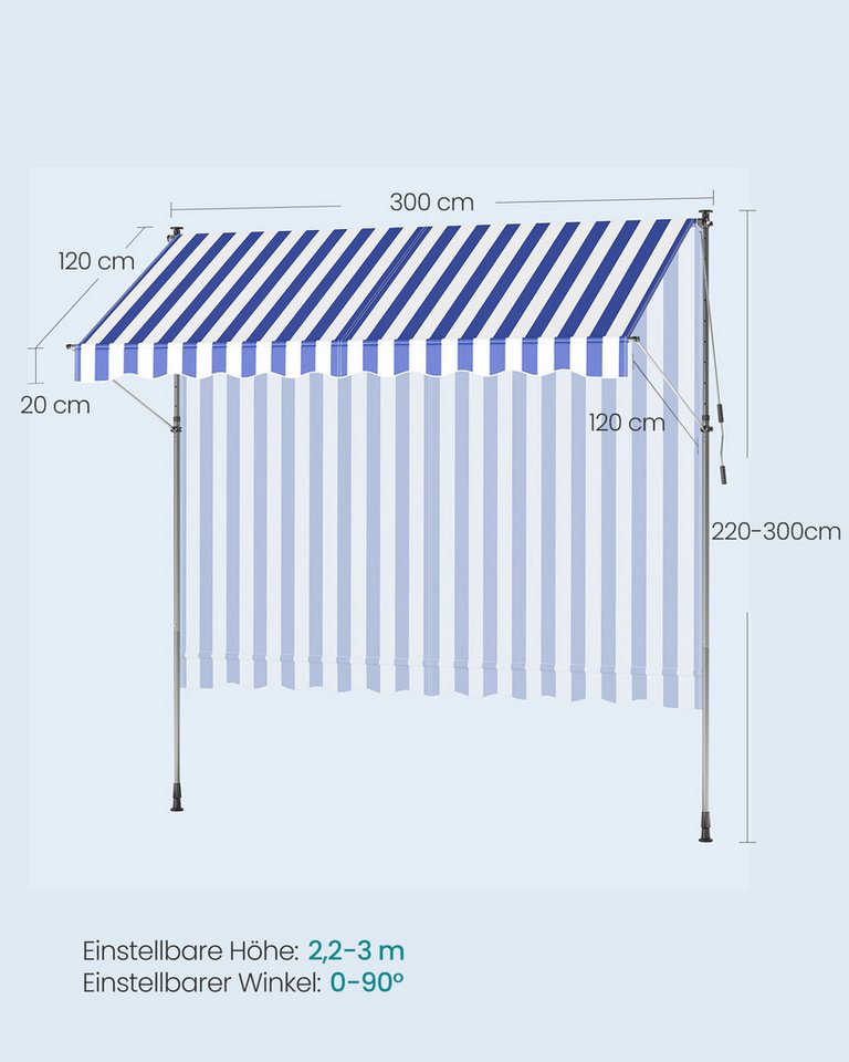 SONGMICS Klemmmarkise Balkonmarkise, höhenverstellbar, für Balkon, Terrasse, Garten (ohne Bohren mit Handkurbel inkl. Zubehörpaket & Anleitung) mit Handkurbel, Sonnenschutz, 300 x 120 cm Bild 2