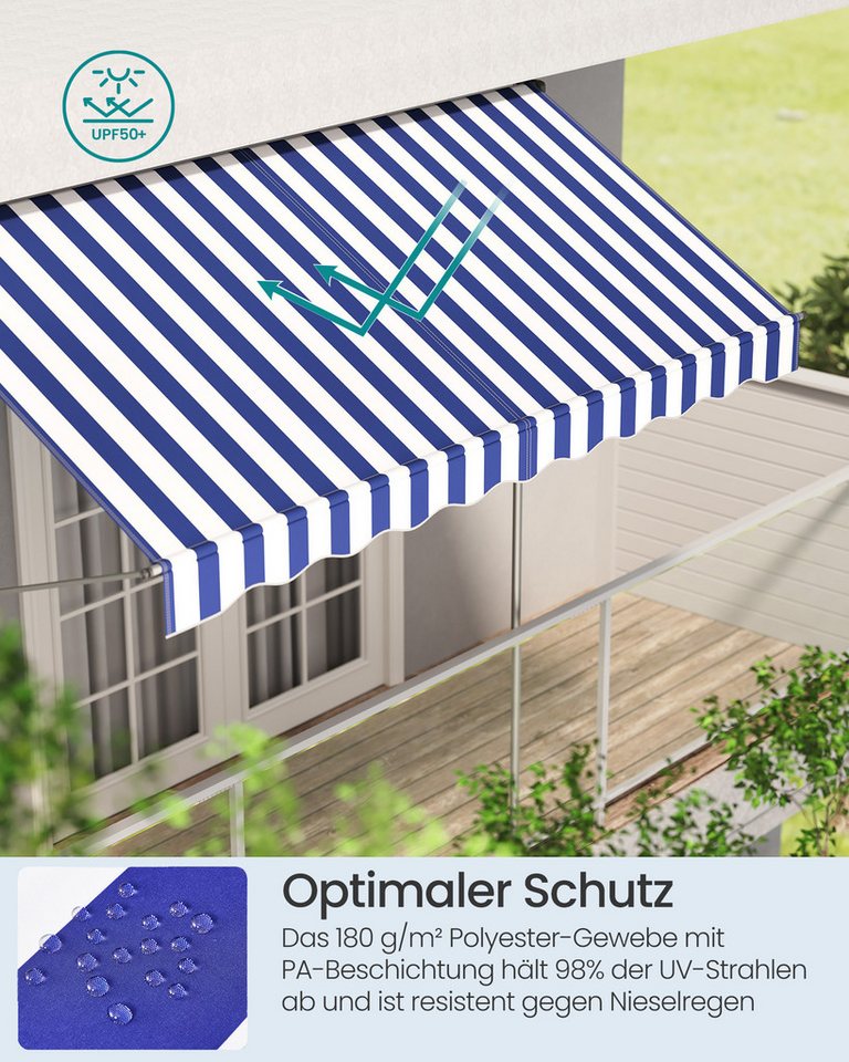 SONGMICS Klemmmarkise Balkonmarkise, höhenverstellbar, für Balkon, Terrasse, Garten (ohne Bohren mit Handkurbel inkl. Zubehörpaket & Anleitung) mit Handkurbel, Sonnenschutz, 300 x 120 cm Bild 3