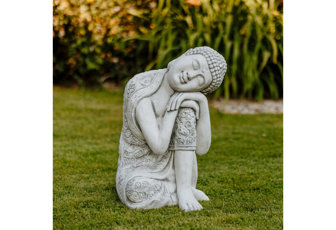 gartendekoparadies.de Gartenfigur Knieende Buddha Statue, Steinfigur, H. 60 cm, 68 kg, Steinguss, Frostsicher Bild 5