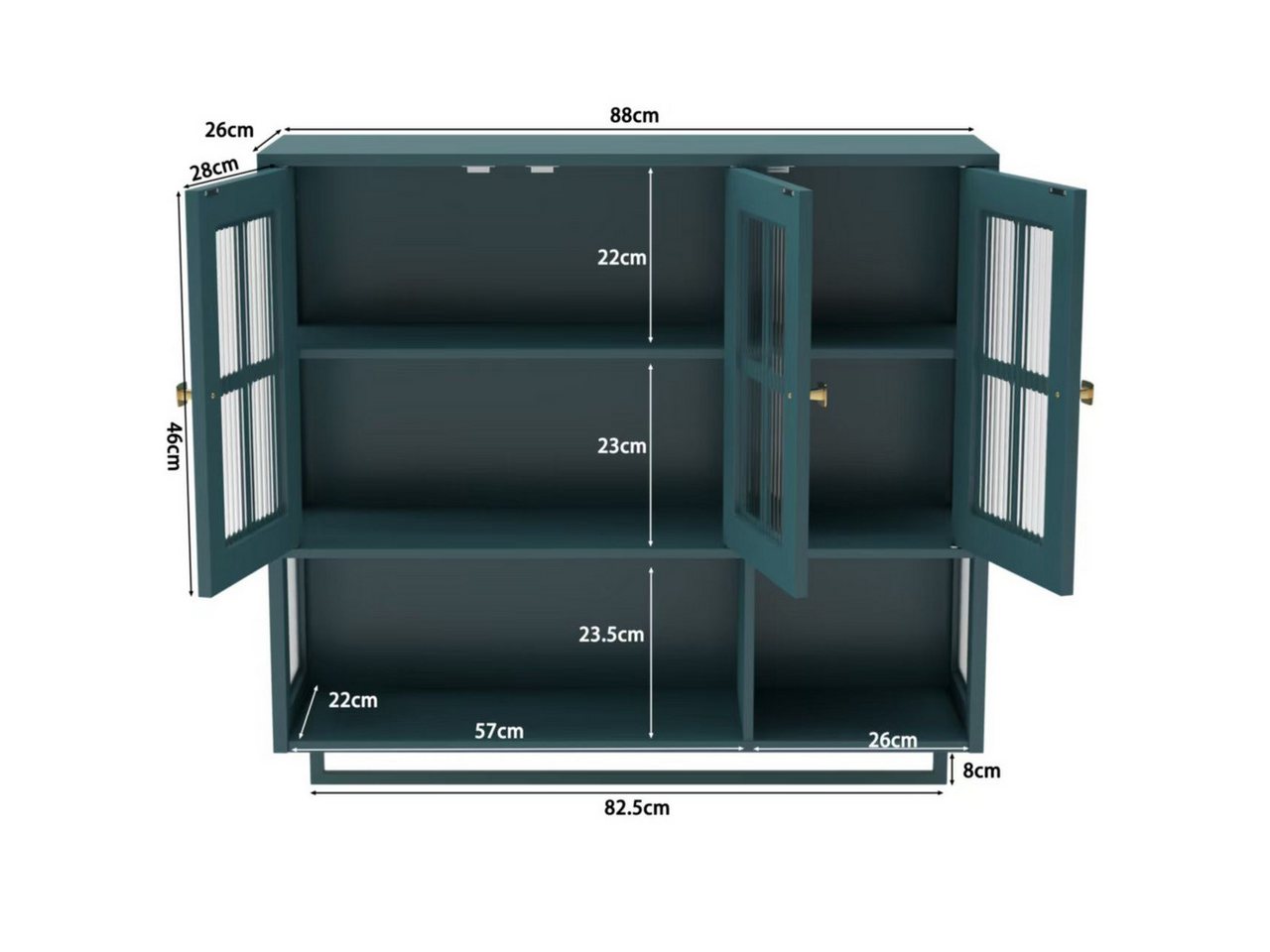 Celya Hängeschrank Badezimmer-Wandschrank, 3-türiger Wandschrank aus Holz (Medikamentenschrank mit Glastür und Handtuchhalter) mit offenem und verdecktem Stauraum,Dunkelgrün Bild 2