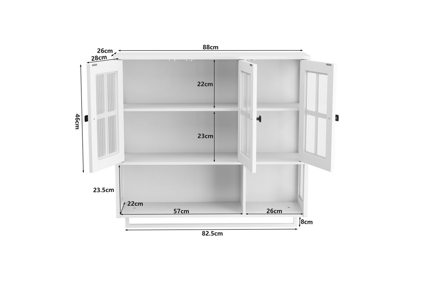 Celya Hängeschrank Badezimmer-Wandschrank, 3-türiger Wandschrank aus Holz (für Flur, Wohnzimmer, Badezimmer, Esszimmer, Weiß, Medikamentenschrank mit Glastür und Handtuchhalter) mit offenem und verdecktem Stauraum Bild 2