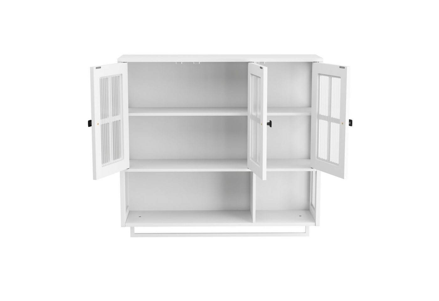 Celya Hängeschrank Badezimmer-Wandschrank, 3-türiger Wandschrank aus Holz (für Flur, Wohnzimmer, Badezimmer, Esszimmer, Weiß, Medikamentenschrank mit Glastür und Handtuchhalter) mit offenem und verdecktem Stauraum Bild 4
