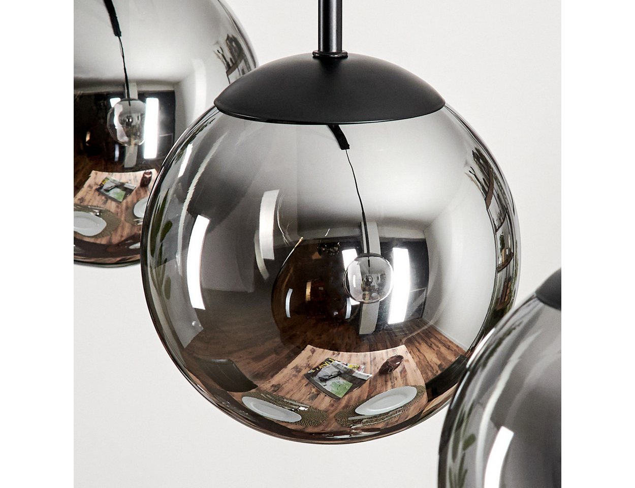hofstein Hängeleuchte Hängelampe aus Metall/Glas in Schwarz/Rauchfarben, ohne Leuchtmittel, mit Schirmen aus Glas (15 cm), 3 x E14, ohne Leuchtmittel Bild 5