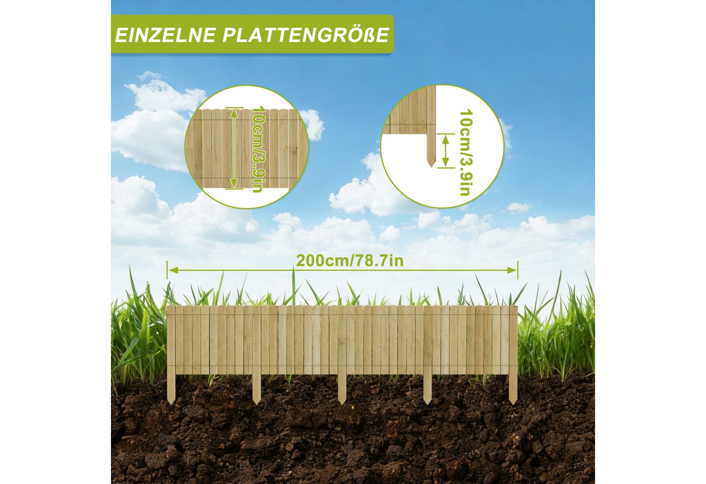 FIVMEN Holzzaun Flexibler Rasenkanten Beeteinfassung Beetumrandung in Holz Gartenzaun, (10/20/30/40 cm Hoch), Rollboarder Rasenbleche 200 cm Länge Anthrazit/Holzfarbe Bild 5