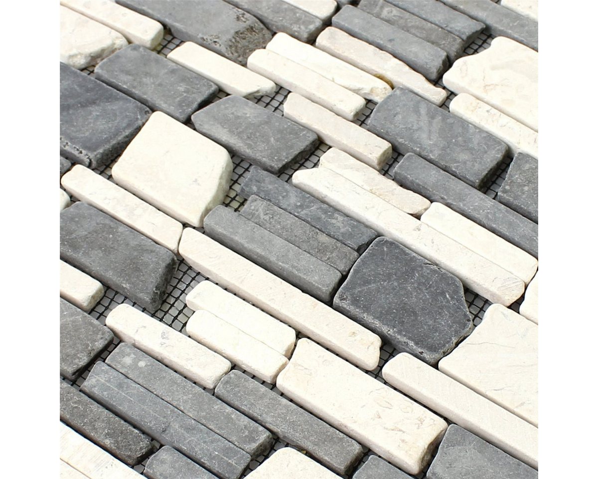 Mosafil Mosaikfliesen Mosaikfliesen Marmor Napola Bricks, Naturstein 30.500x30.500, weiß-beige-grau, Verlegefertig auf ein Netz geklebt - Frostsicher - Wasserfest -