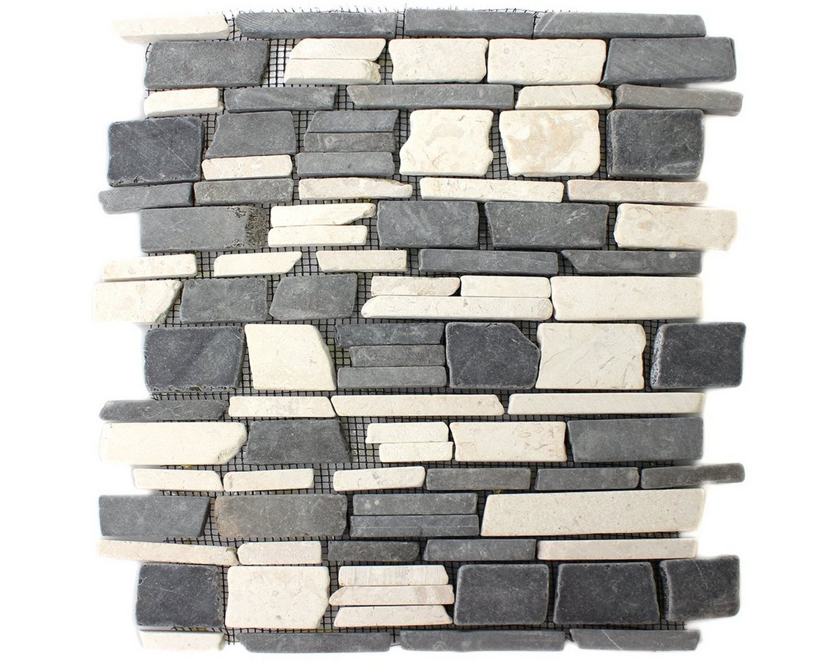 Mosafil Mosaikfliesen Mosaikfliesen Marmor Napola Bricks, Naturstein 30.500x30.500, weiß-beige-grau, Verlegefertig auf ein Netz geklebt - Frostsicher - Wasserfest - Bild 2