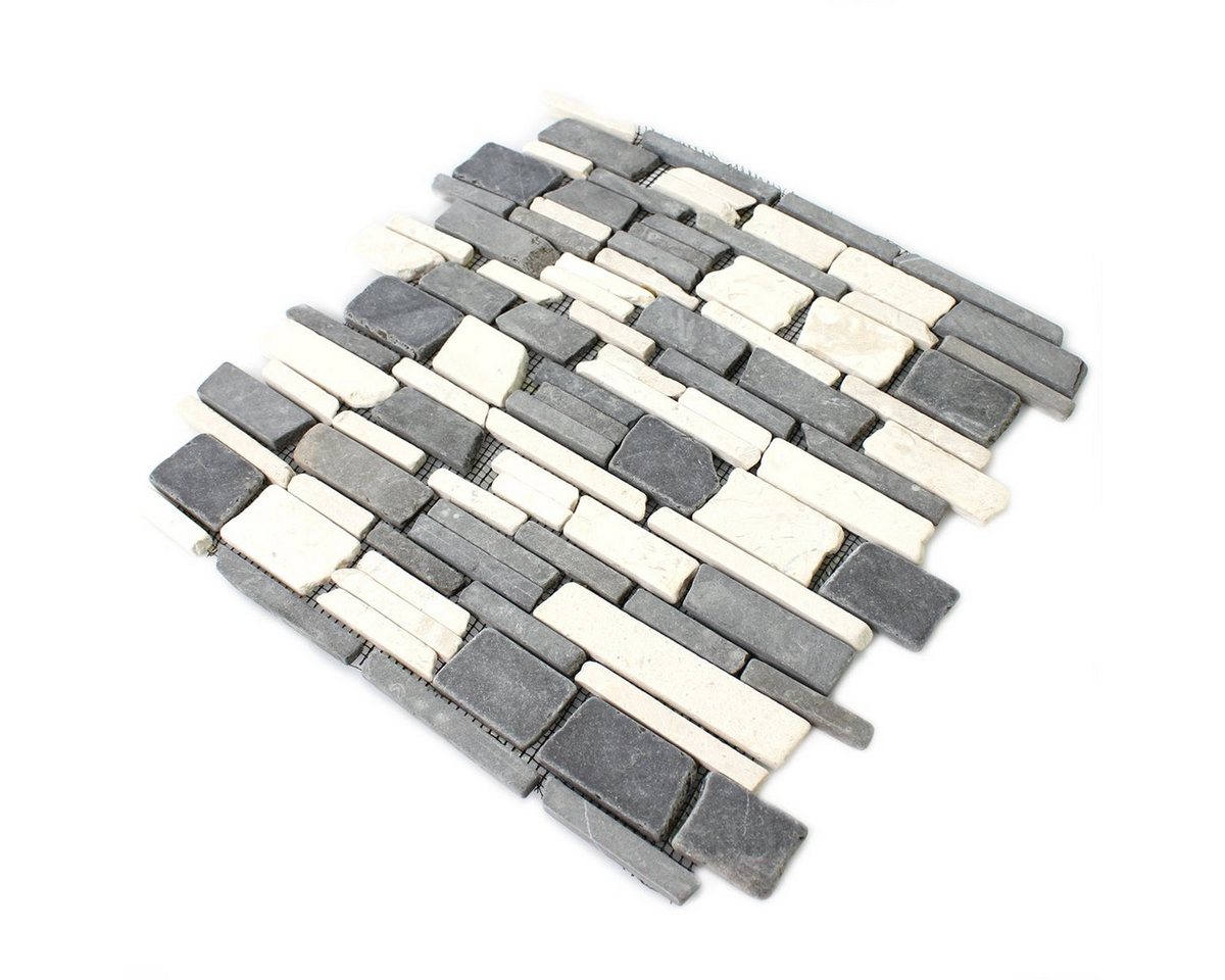 Mosafil Mosaikfliesen Mosaikfliesen Marmor Napola Bricks, Naturstein 30.500x30.500, weiß-beige-grau, Verlegefertig auf ein Netz geklebt - Frostsicher - Wasserfest - Bild 3