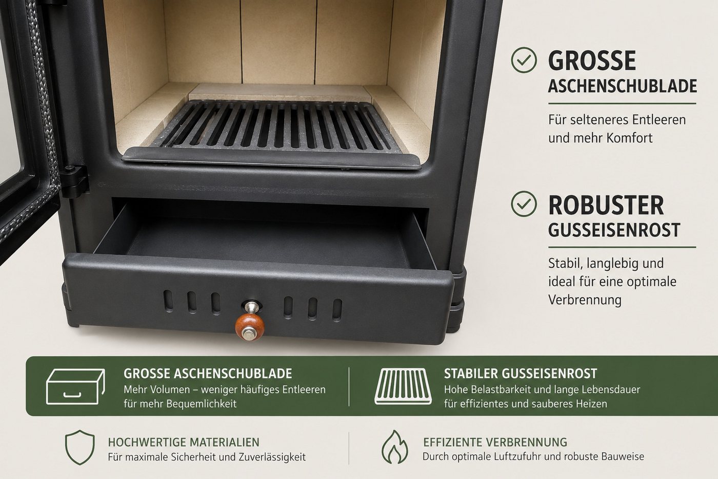 Prity Kaminofen Prity WD Kaminofen 15,9 kW Holzofen BImSchV2 Scheitholz 45 cm, 16 kW Bild 5