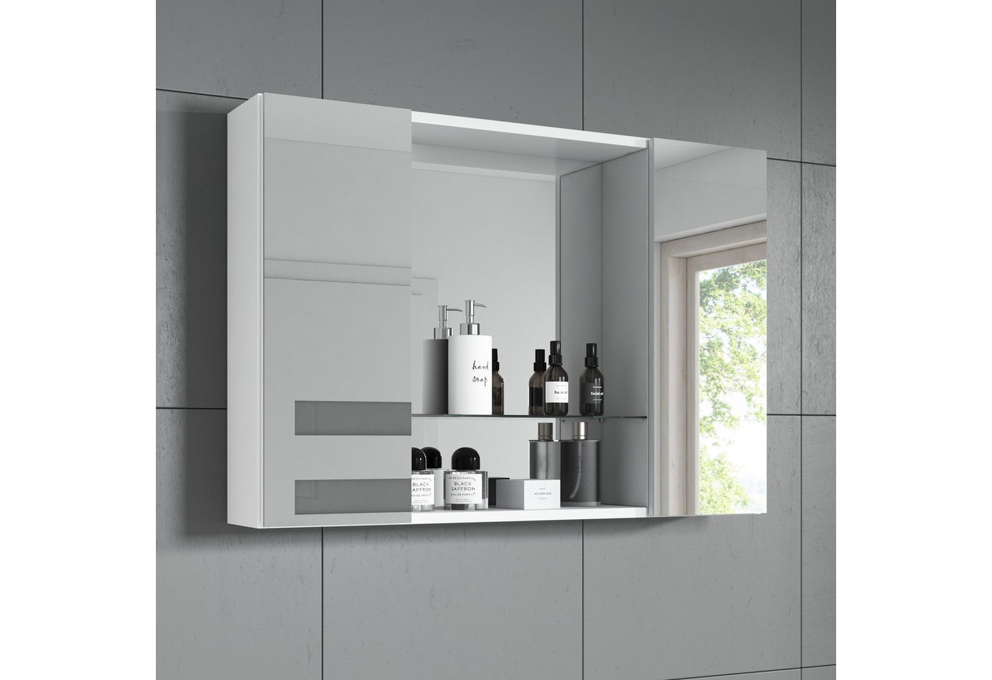 inter Badezimmerspiegelschrank Spiegelschrank Debby weiß 85cm (Spiegelschrank, 1 er Set) Breite 85cm Bild 2