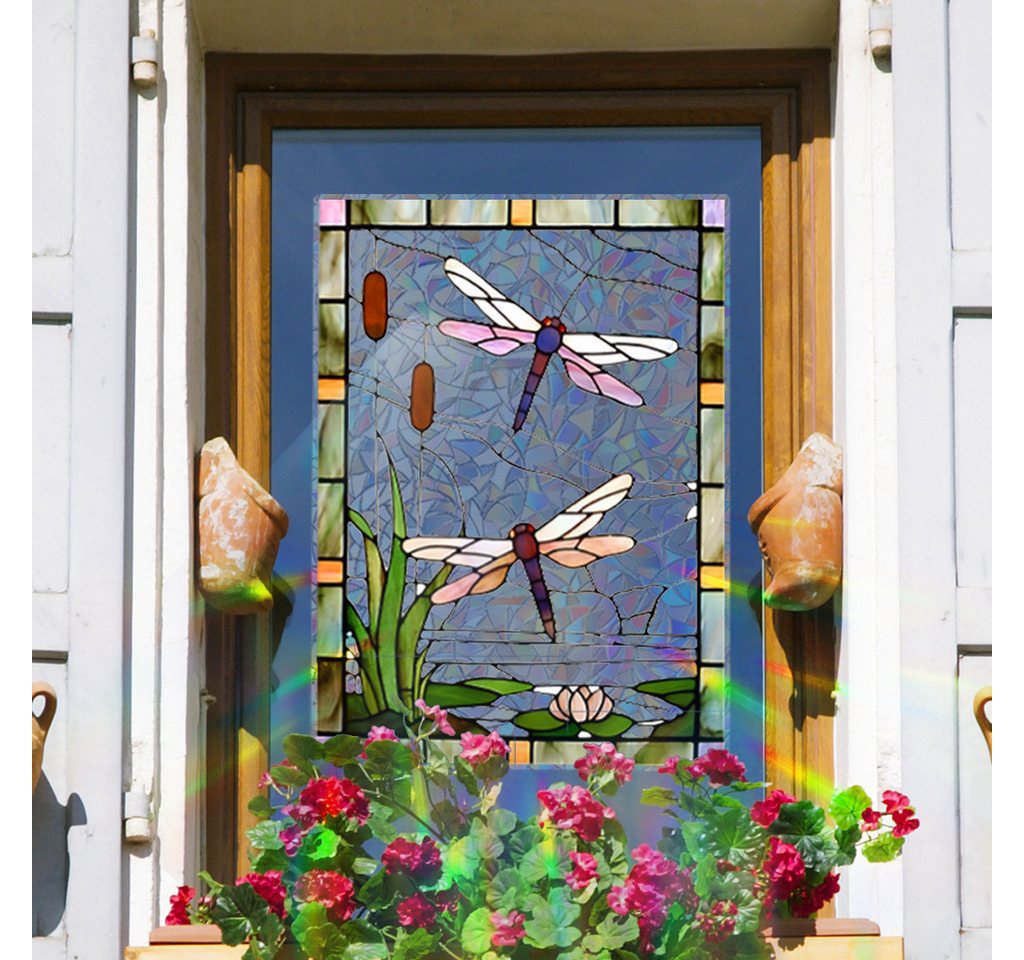 Diwzbyn Fensterfolie Buntglas-Fensterfolie, Fensteraufkleber mit Libellenmotiv