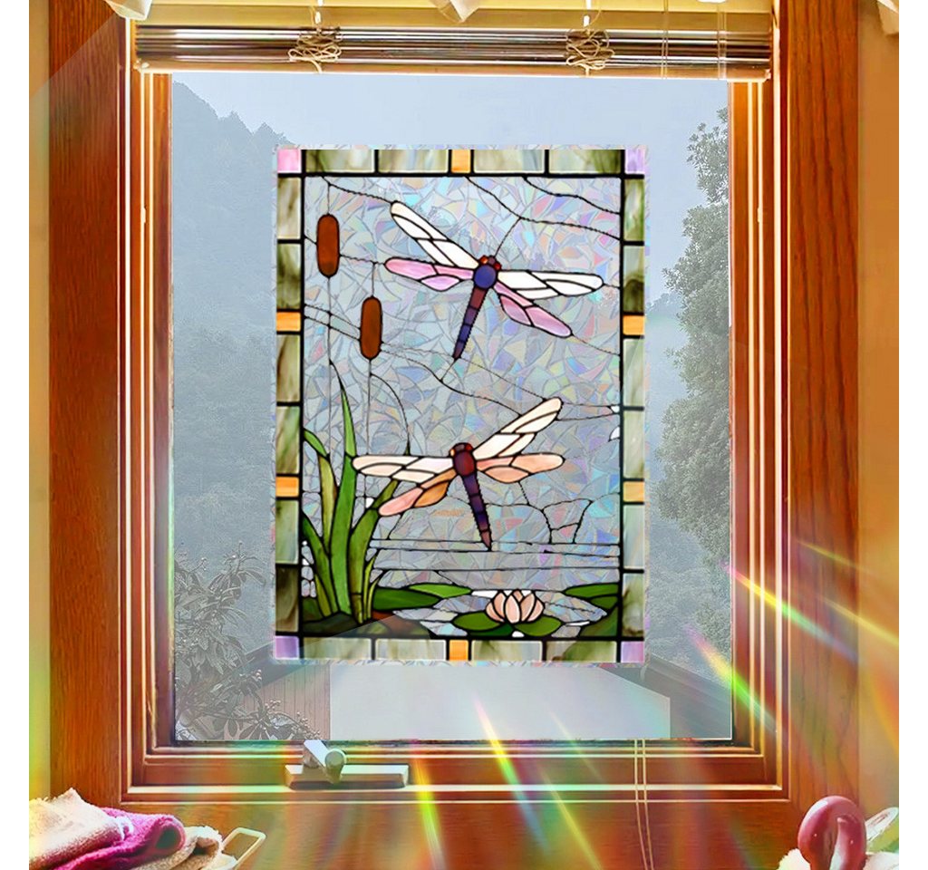 Diwzbyn Fensterfolie Buntglas-Fensterfolie, Fensteraufkleber mit Libellenmotiv Bild 5