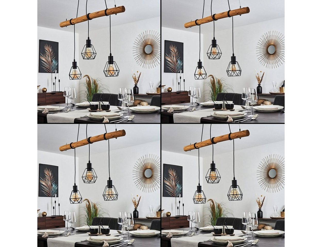 hofstein Pendelleuchte »Porzus« 3-flammige Hängelampe aus Metall/Holz in Schwarz/Braun, ohne Leuchtmittel, Hängeleuchte m. Holzstab u. gitterförmigen Schirmen, 3x E27 Bild 2