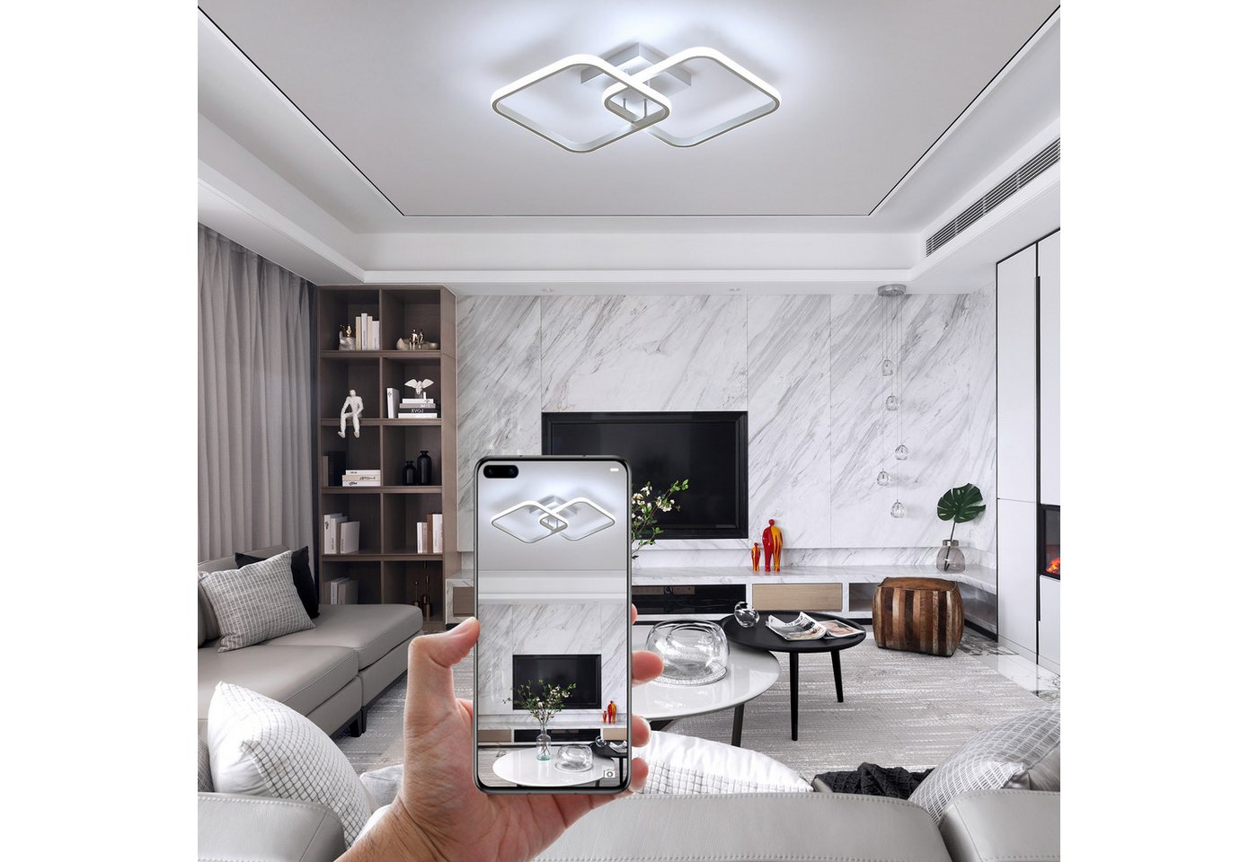 Riserva Deckenleuchte LED Deckenleuchte dimmbar 50W Fernbedienung Wohnzimmer Weiß, LED wechselbar Bild 4