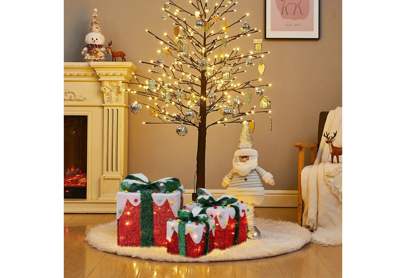 LALAHO LED Dekolicht LED Geschenkbox Weihnachtsdeko 3er Set, mit 60 warmweißen LEDs Weihnachtsdeko beleuchtete 18/13/10 cm Bild 5