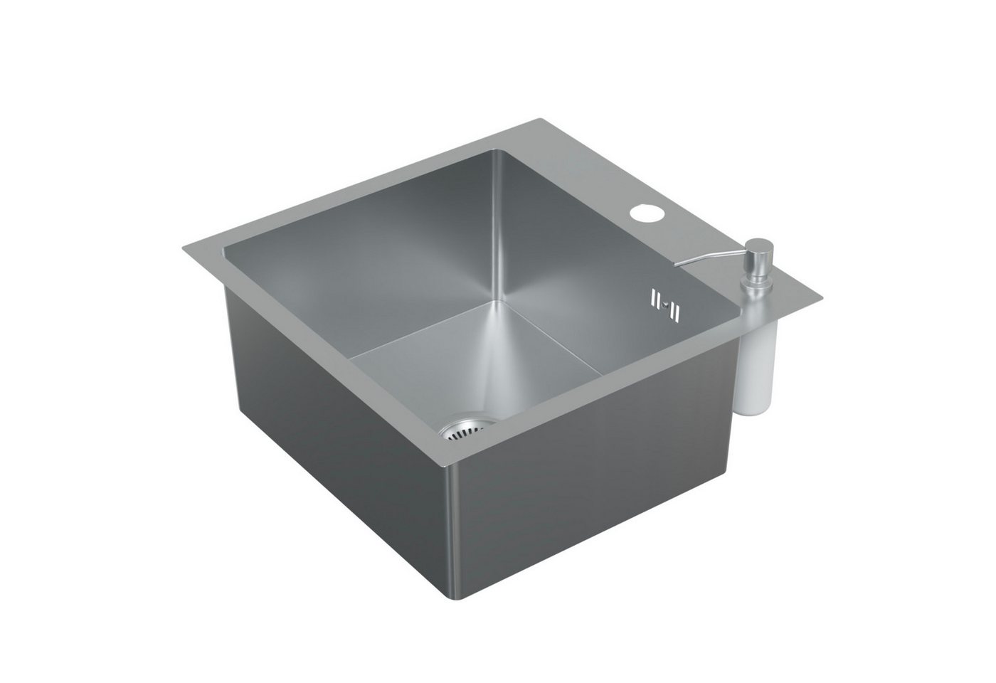 HAGO Edelstahlspüle Einbauspüle Edelstahl Küchenspüle Spülbecken Eckig Ablaufgarnitur Set, Rechteckig, 45/45 cm, (1 St), Schallschutzmatten
