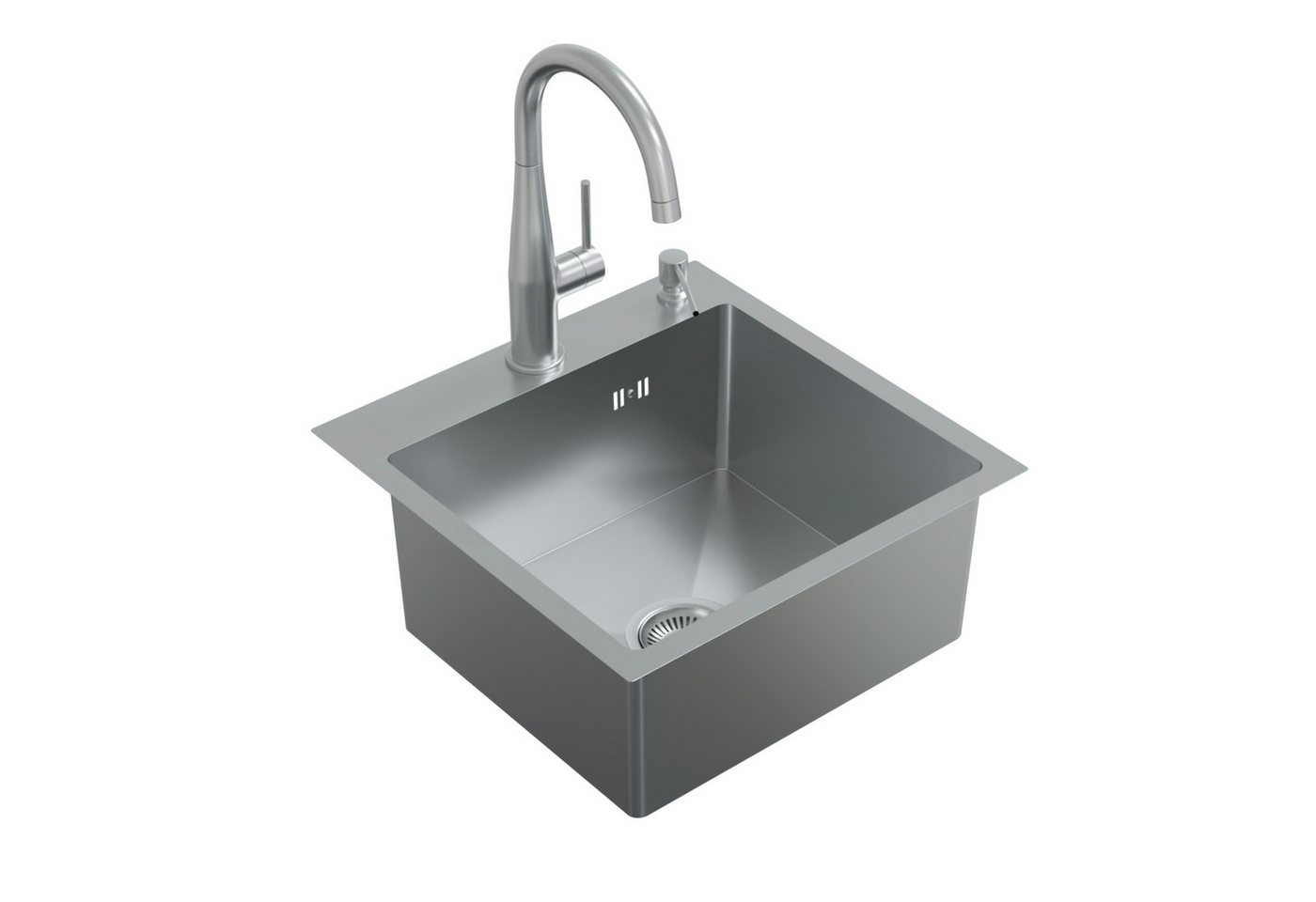 HAGO Edelstahlspüle Einbauspüle Edelstahl Küchenspüle Spülbecken Eckig Ablaufgarnitur Set, Rechteckig, 45/45 cm, (1 St), Schallschutzmatten Bild 4