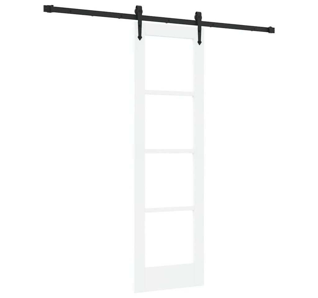 furnicato Schiebetür Massivholz Glas 61 x 198,5 cm Weiß und Schwarz, Leise gleitende Glastür mit platzsparendem Schiebesystem für innen Bild 2