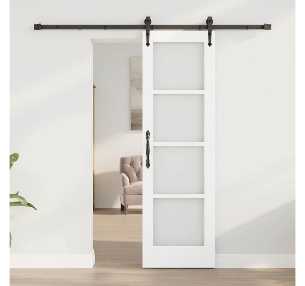 furnicato Schiebetür Massivholz Glas 61 x 198,5 cm Weiß und Schwarz, Leise gleitende Glastür mit platzsparendem Schiebesystem für innen Bild 3