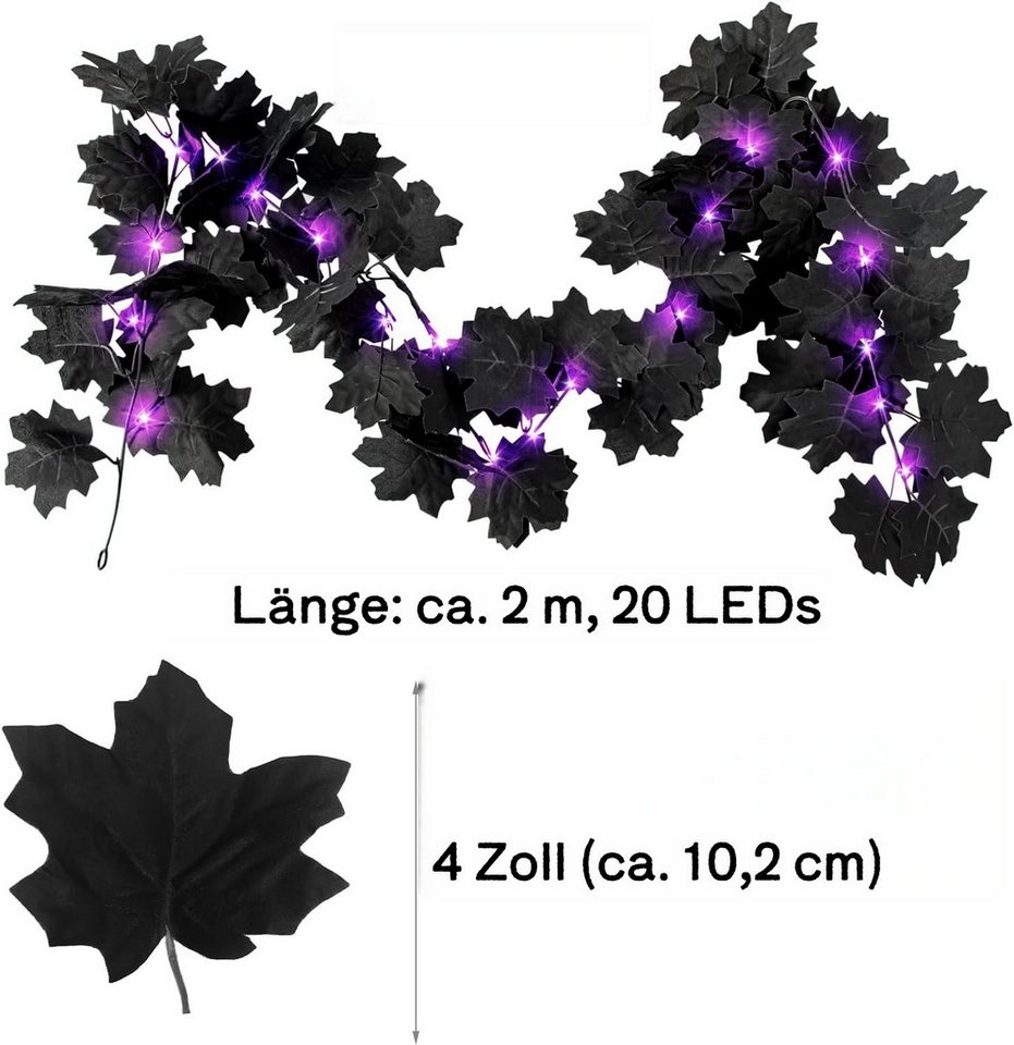 nsihing LED-Girlande 2M Schwarz Ahornblätter Herbstgirlande Mit 20 LEDs, Für Zuhause, Garten, Hochzeit, Kamin, Party Weihnachtsdekoration