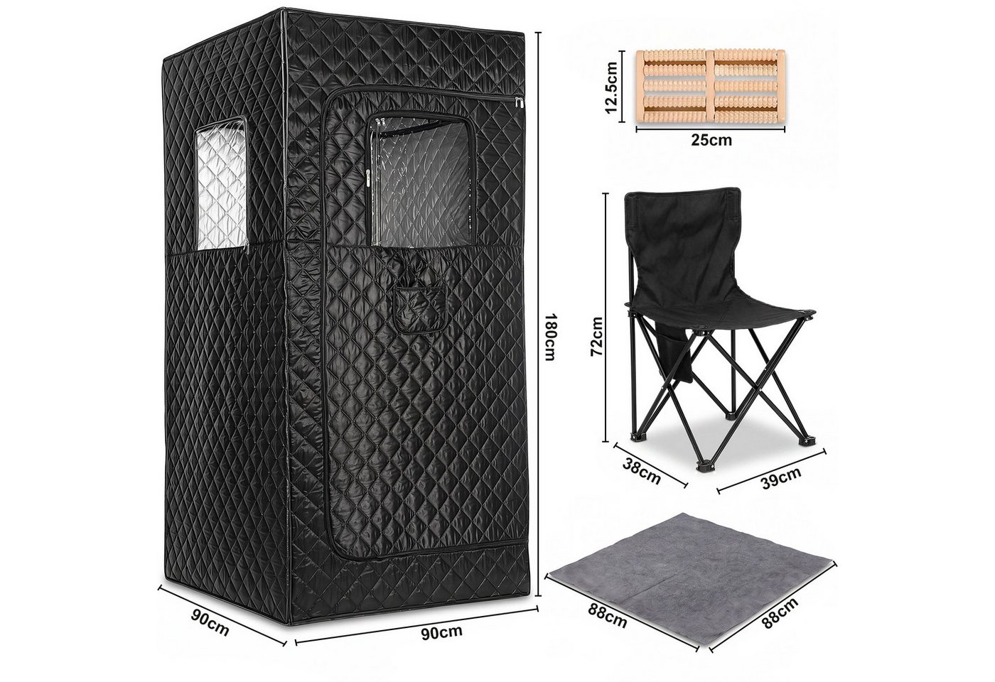 oyajia Sauna Dampfsauna für Zuhause mit 1500 W Dampfgenerator und 3 L Tank, (9 Wärmestufen und Timer für individuell einstellbaren Dampfkomfort, 90 × 90 × 180 cm Saunazelt mit Stuhl und Fernbedienung) Faltbares Home-Spa-Set mit Fußmatte und Fußmassagegerät
