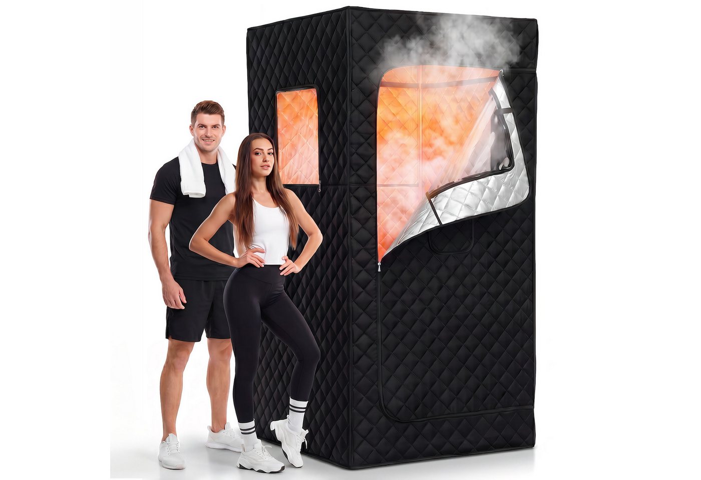 oyajia Sauna Dampfsauna für Zuhause mit 1500 W Dampfgenerator und 3 L Tank, (9 Wärmestufen und Timer für individuell einstellbaren Dampfkomfort, 90 × 90 × 180 cm Saunazelt mit Stuhl und Fernbedienung) Faltbares Home-Spa-Set mit Fußmatte und Fußmassagegerät Bild 3