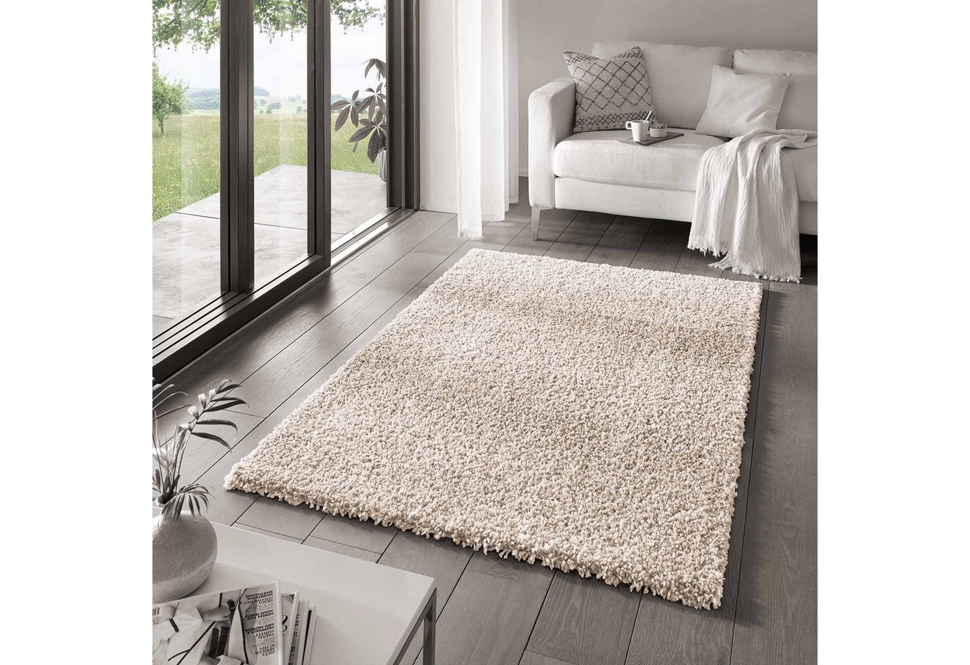 TaraCarpet Langflor-Teppich Venezia Shaggy, quadratisch, Höhe: 35 mm, Hochflor Shaggy Uni Creme Wohnzimmer Schlafzimmer 150x150 cm Bild 4
