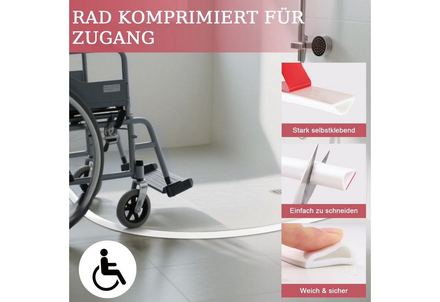Zyronn Duschdichtung 100 cm Duschdichtungsprofil, Silikon-Wassersperre, Küchenarbeitsplatten-Duschdichtung, selbstklebende Spritzschutzleiste