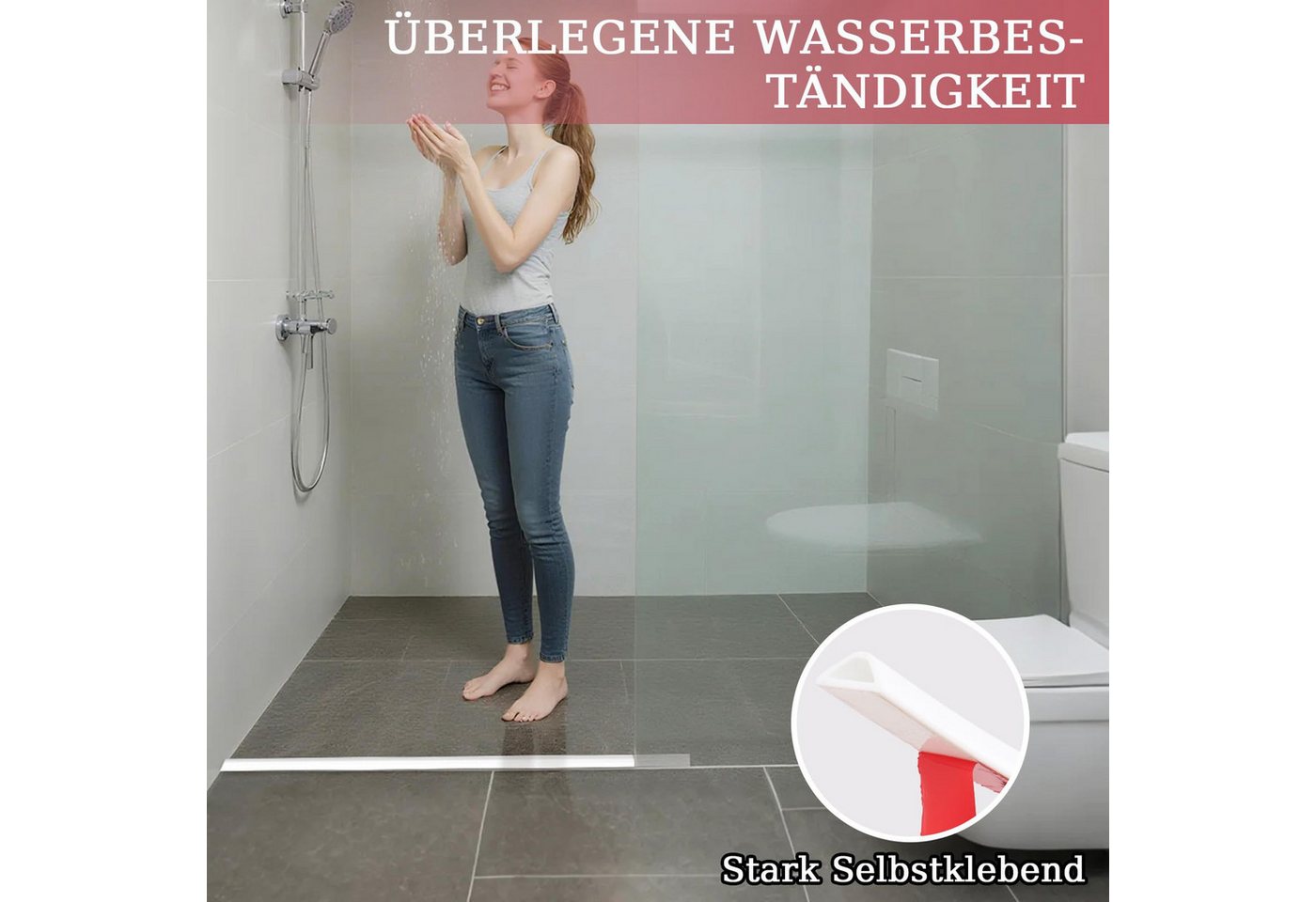 Zyronn Duschdichtung 100 cm Duschdichtungsprofil, Silikon-Wassersperre, Küchenarbeitsplatten-Duschdichtung, selbstklebende Spritzschutzleiste Bild 2