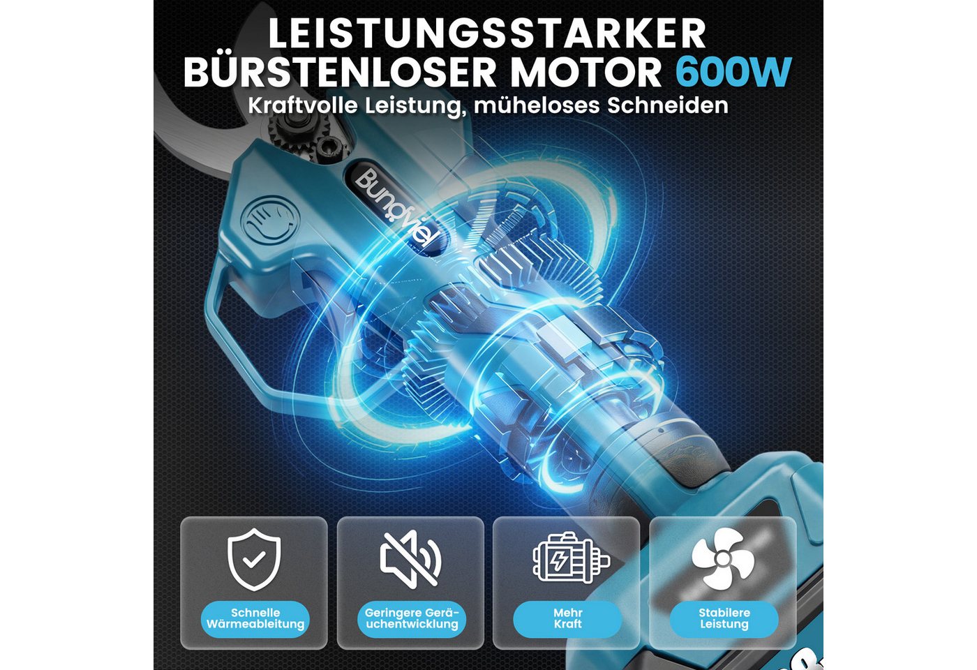 Bundviel Akku-Astschere 21V Max 40mm Schnittdurchmesser Elektrische Gartenschere, mit 2 x Akkus & Ersatzteil SK5 Klinge Für Äste & Sträucher