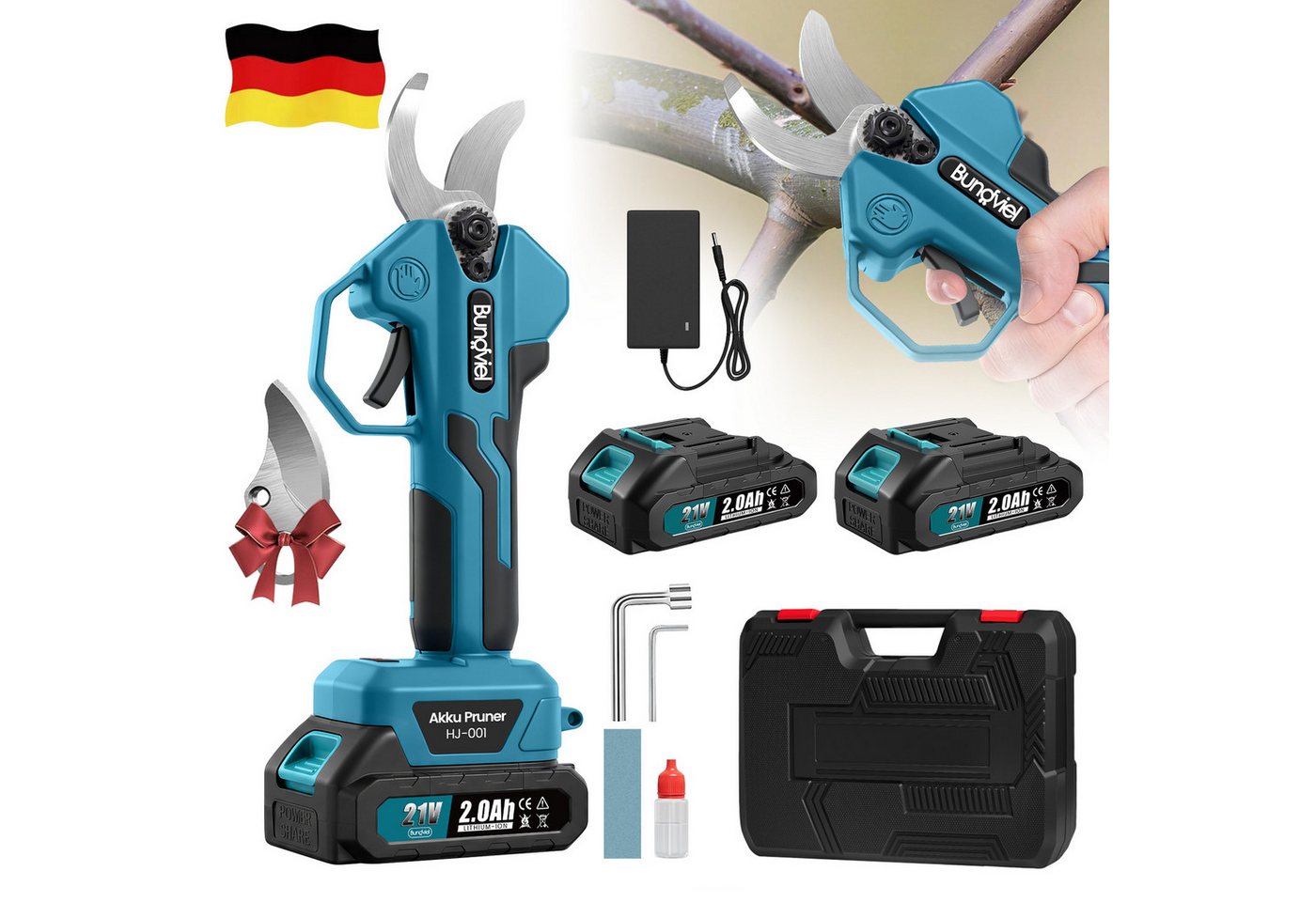 Bundviel Akku-Astschere 21V Max 40mm Schnittdurchmesser Elektrische Gartenschere, mit 2 x Akkus & Ersatzteil SK5 Klinge Für Äste & Sträucher Bild 4