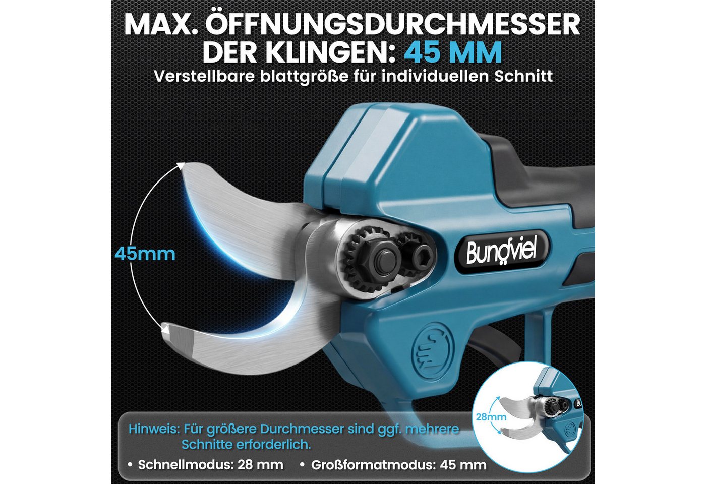 Bundviel Akku-Astschere 21V Max 40mm Schnittdurchmesser Elektrische Gartenschere, mit 2 x Akkus & Ersatzteil SK5 Klinge Für Äste & Sträucher Bild 5