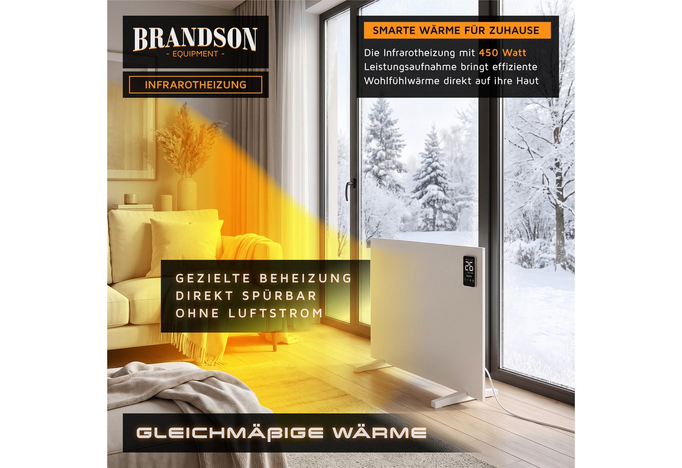 Brandson Infrarotheizung Infrarotheizung 450 W mit App, Fernbedienung & Trockengestell, Tuya & Alexa, Timer 1–24 h, ECO, Wand- oder Standmontage Bild 2