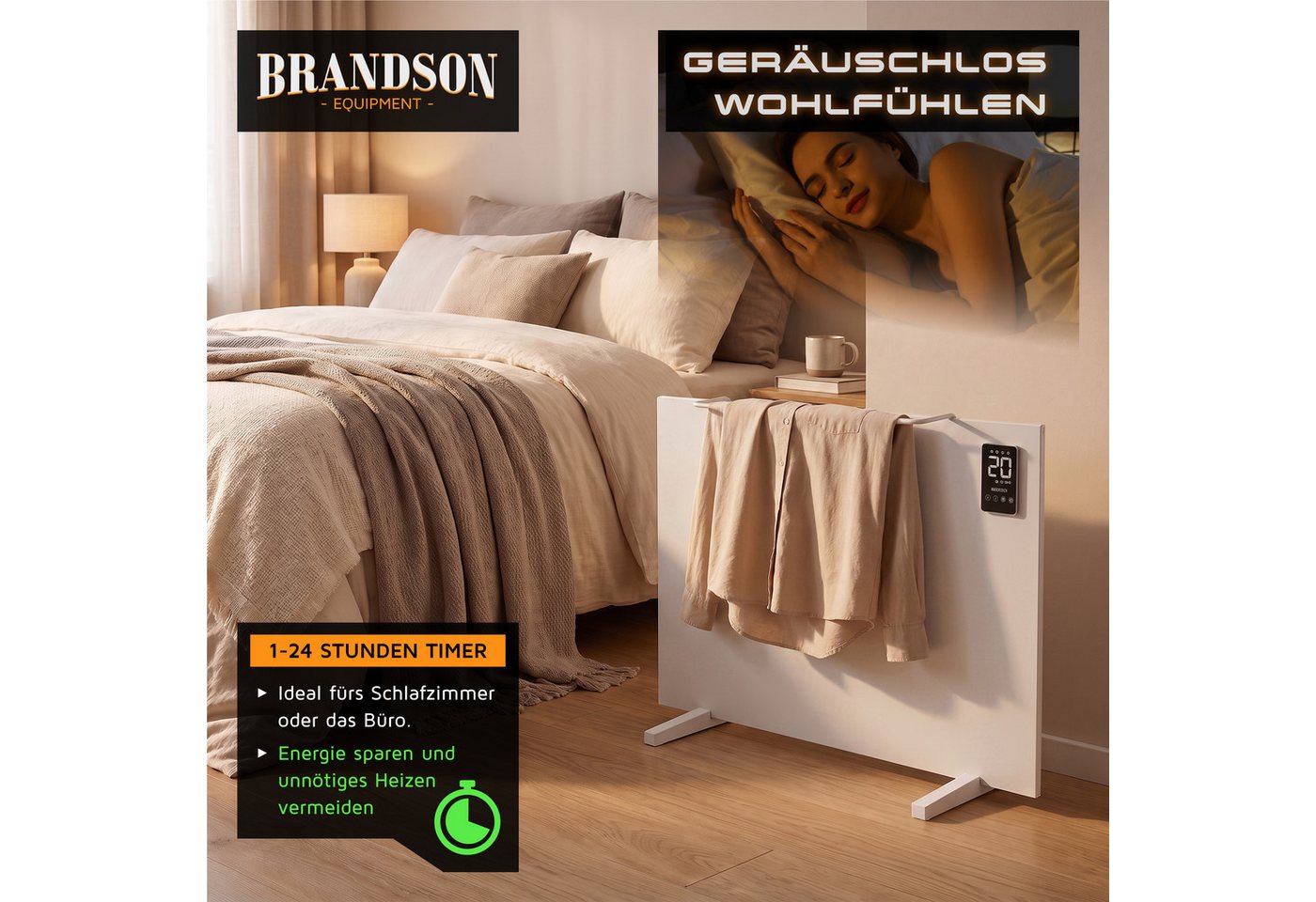 Brandson Infrarotheizung Infrarotheizung 450 W mit App, Fernbedienung & Trockengestell, Tuya & Alexa, Timer 1–24 h, ECO, Wand- oder Standmontage Bild 3