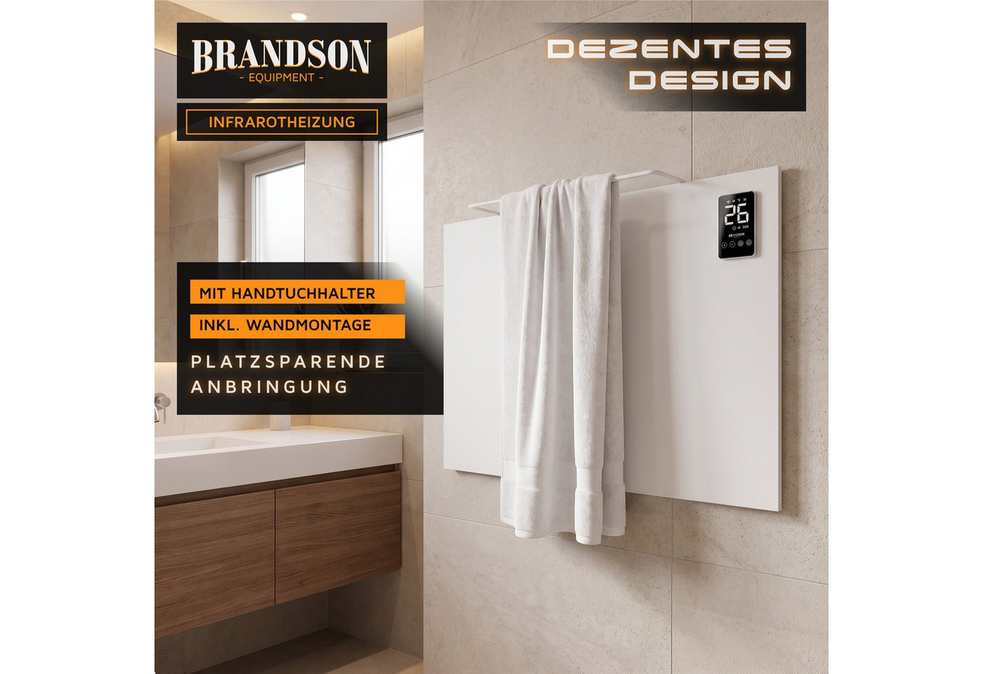 Brandson Infrarotheizung Infrarotheizung 450 W mit App, Fernbedienung & Trockengestell, Tuya & Alexa, Timer 1–24 h, ECO, Wand- oder Standmontage Bild 5