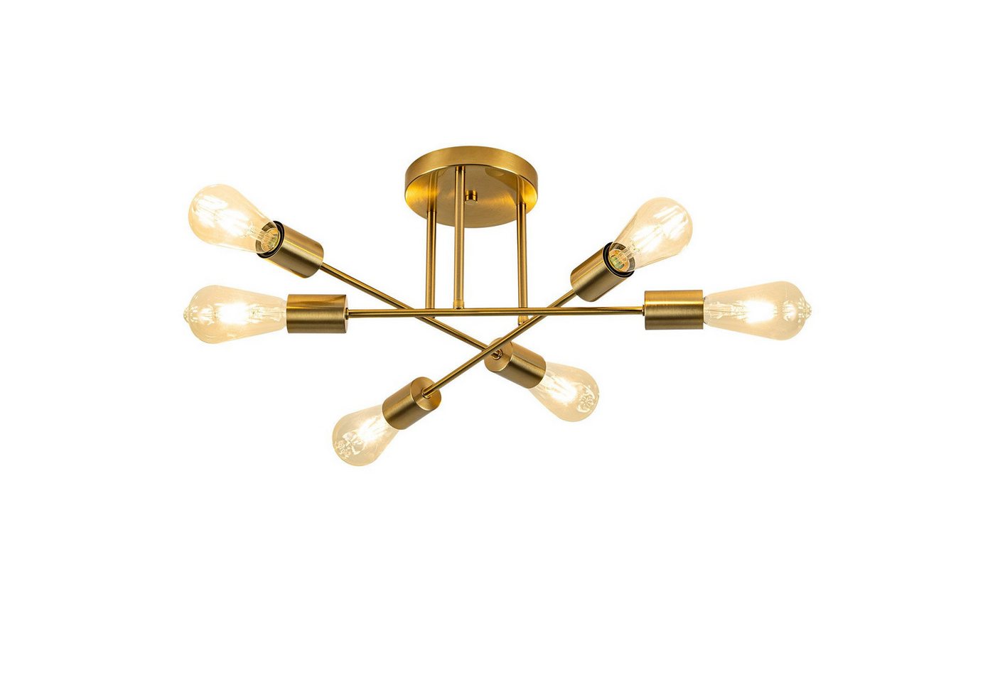 ZMH Deckenleuchte 4/6flammig E27 Retro-Kreuzdesign für Wohnzimmer, Esszimmer und Flur, Gold, LED wechselbar, Warmweiß, max. 25W, 45×45×15cm,vintage