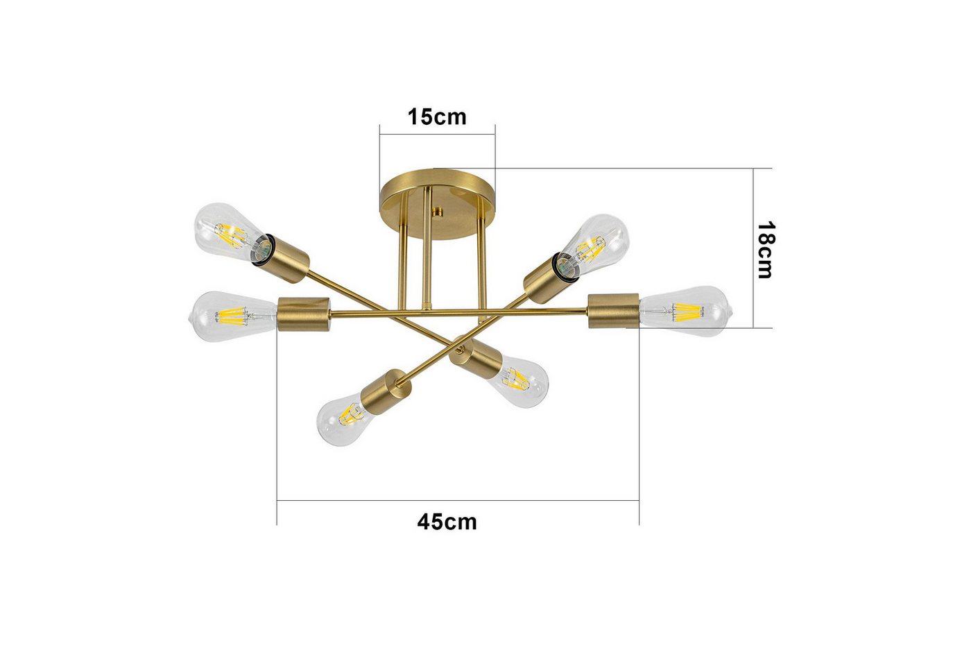 ZMH Deckenleuchte 4/6flammig E27 Retro-Kreuzdesign für Wohnzimmer, Esszimmer und Flur, Gold, LED wechselbar, Warmweiß, max. 25W, 45×45×15cm,vintage Bild 3