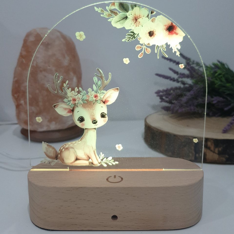 Little Lorien Nachtlicht Reh Nachtlicht für Kinder – Farbwechsel, Holz-Basis & Fernbedienung, 16 Farbe, Gelb, Blau, Rot, Grün, Tageslichtweiß, Pink, Lila