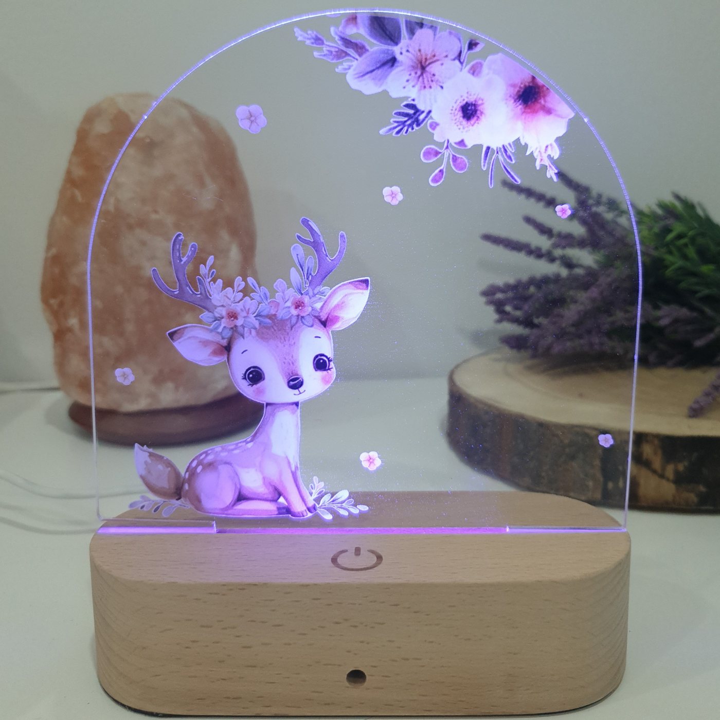 Little Lorien Nachtlicht Reh Nachtlicht für Kinder – Farbwechsel, Holz-Basis & Fernbedienung, 16 Farbe, Gelb, Blau, Rot, Grün, Tageslichtweiß, Pink, Lila Bild 2