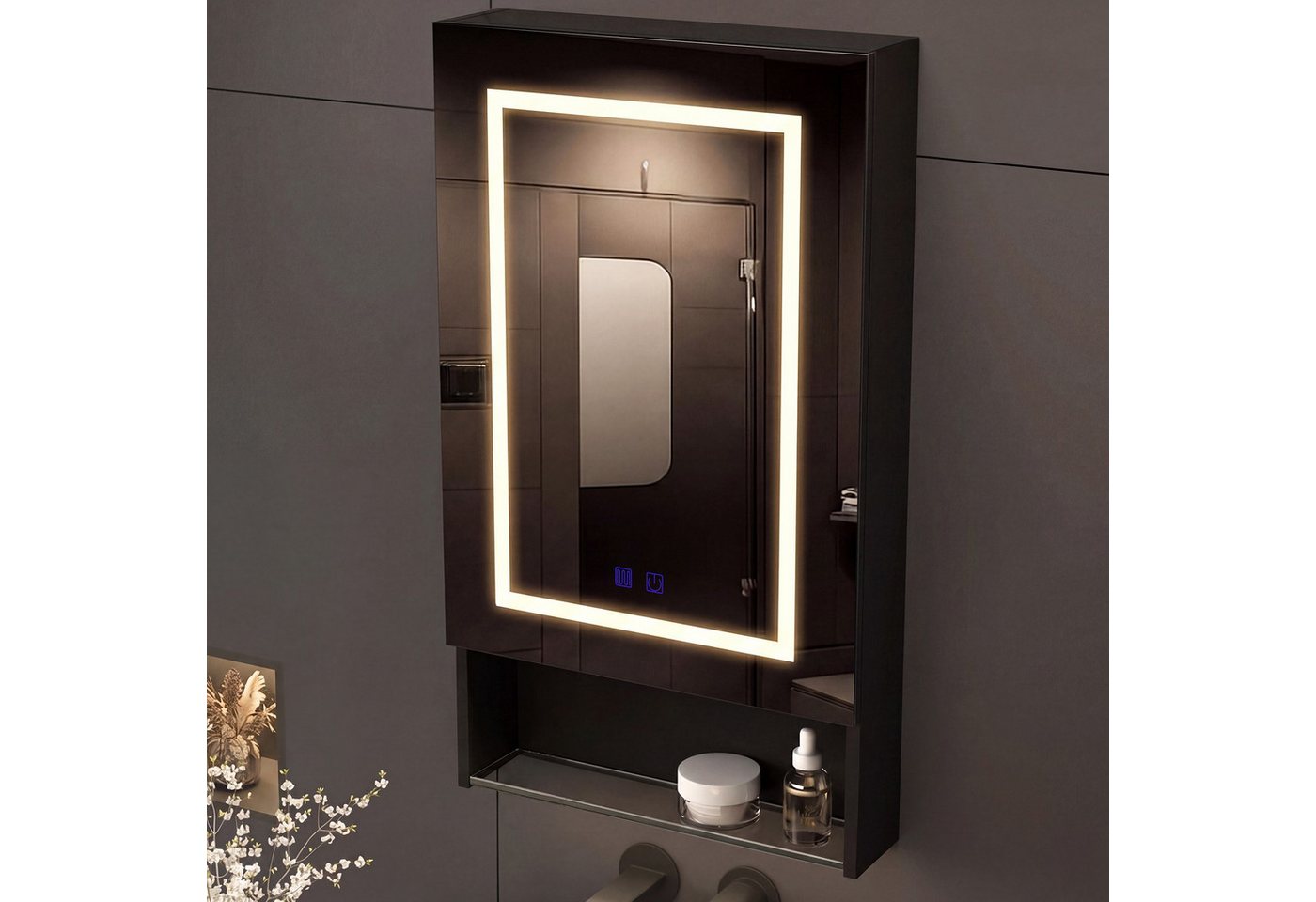 Gdood Badezimmerspiegelschrank Spiegelschrank LED Hängeschrank Wandschrank (1-St., Einstellung der warmen und kalten Farbtemperatur 3000/4500/6400K) inkl. LED-Beleuchtung, Touchschalter, Beschlagfrei, Offene Staufächer Bild 4