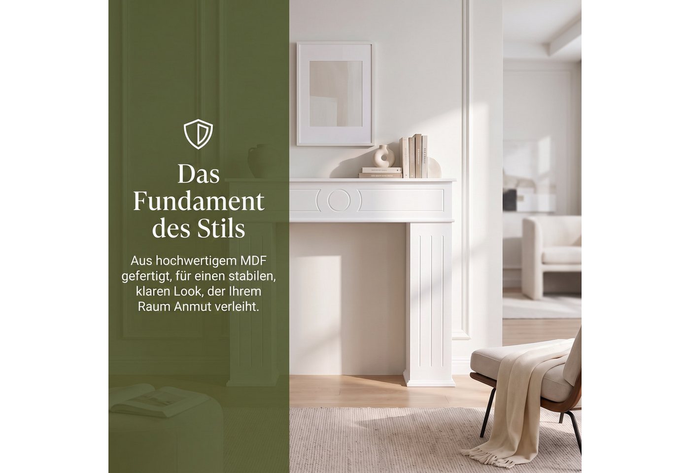 Simurq Dekokamin Kaminumrandung Deko, Weiß Kaminkonsole mit Stauraum Kaminschrank (Kaminsims mit Geheimfach,Wandregal Kamingehäuse), Kaminattrappe Schrank Kaminrahmen,Kaminumrandung mit 3 Tür Bild 5