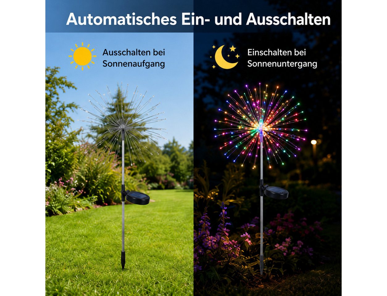 Fyrove LED Solarleuchte LED Solar Gartendeko Solarlampen Garten 60 LED Feuerwerk Solarleuchten, gartendeko, solarlampen für außen, Bunt, Leuchtmittel, Wetterfest Pusteblume Solarlampen 8 Modi mit Erdspieß Bild 5