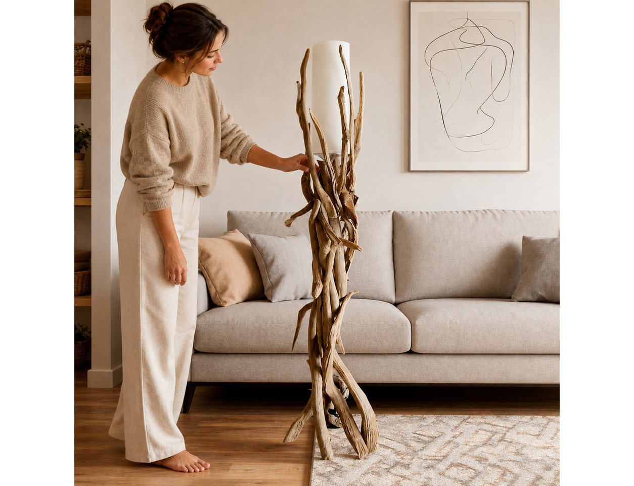 Möbel Bressmer Stehlampe Treibholz Stehlampe VILLA Lampenschirm Natur 180 cm, ohne Leuchtmittel, E27, Nachhaltig
