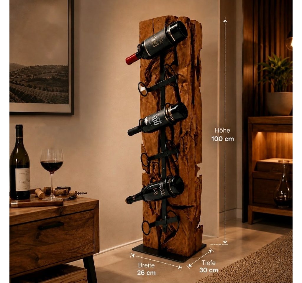 Möbel Bressmer Weinregal XILON Weinständer Teakholz 100 cm massiv für 6 Flaschen, Nachhaltig