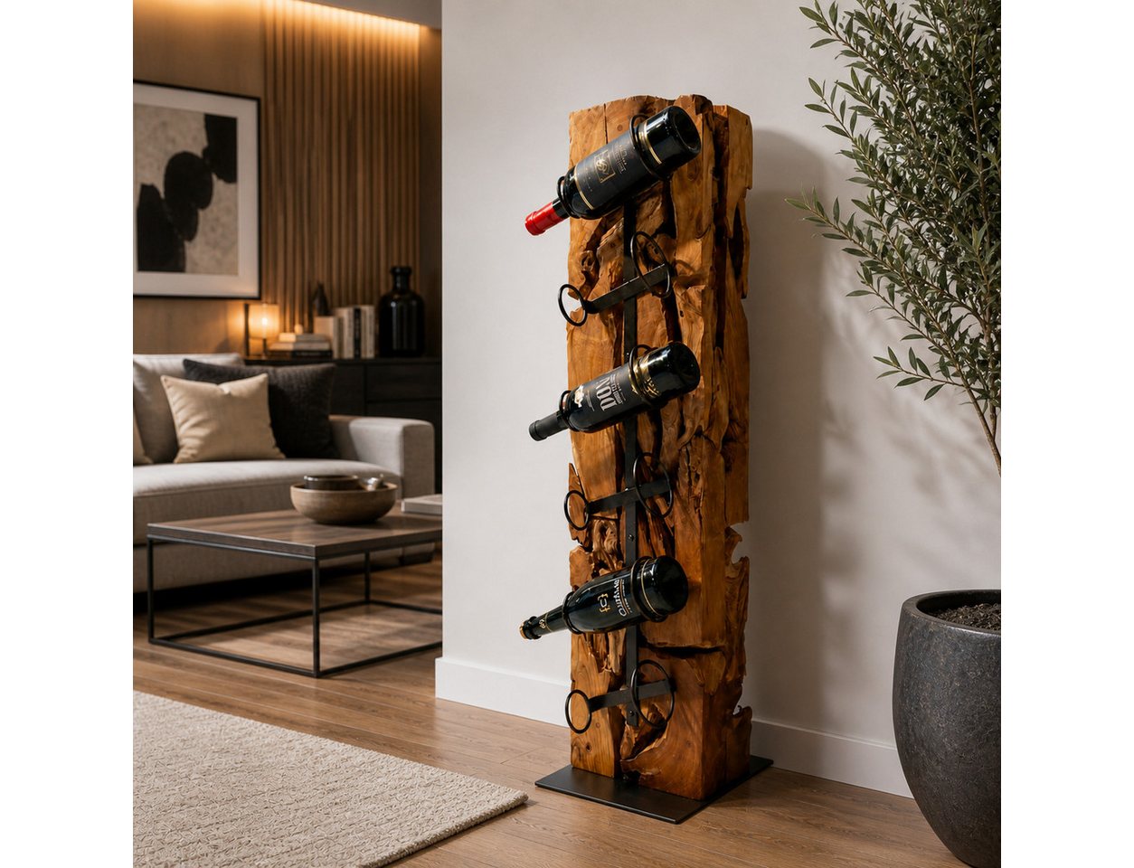 Möbel Bressmer Weinregal XILON Weinständer Teakholz 100 cm massiv für 6 Flaschen, Nachhaltig Bild 4