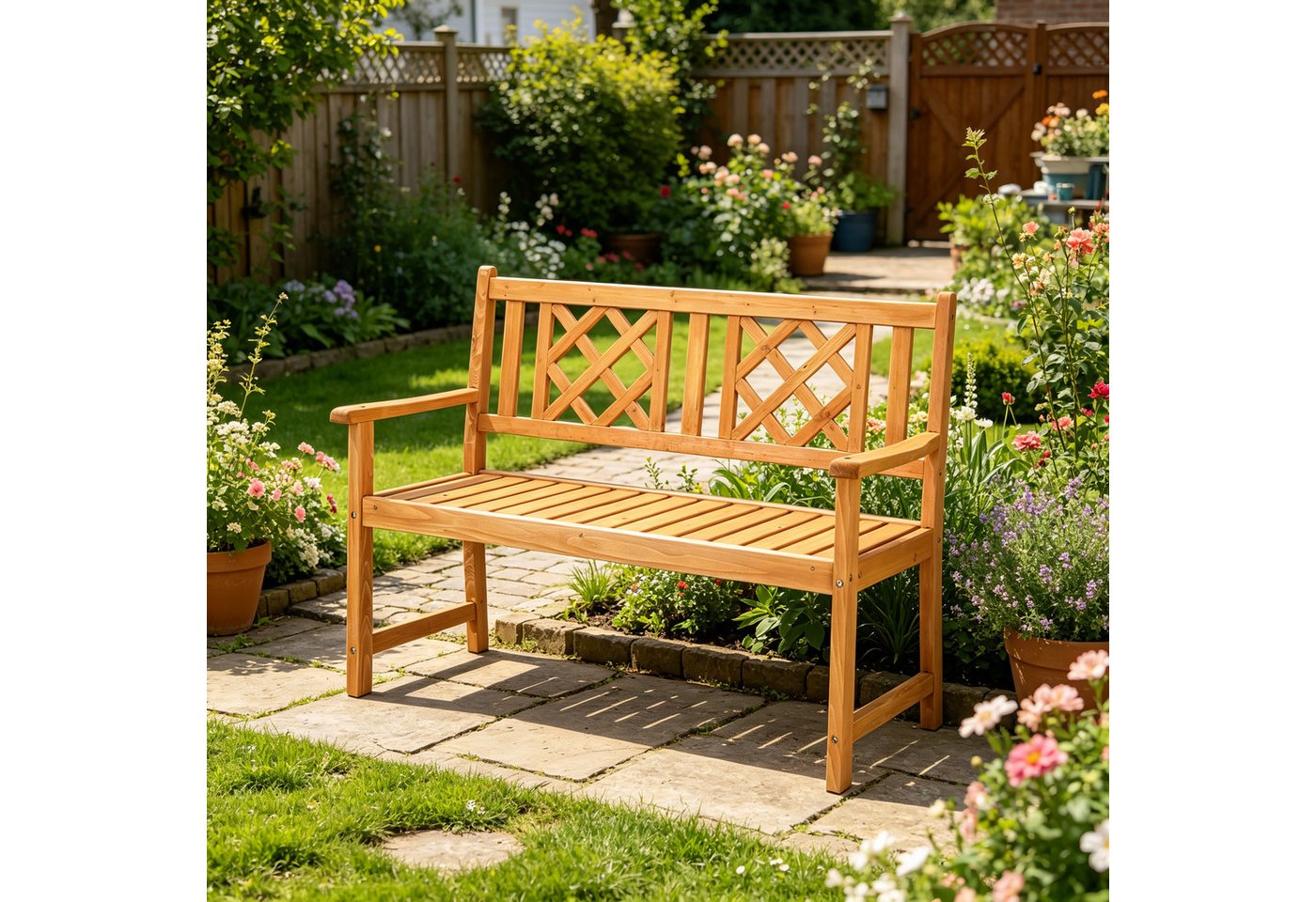 LEADZM Gartenlounge-Bank Gartenbank, Holzbank, Bank mit Rücken- & Armlehnen, Gartenbank